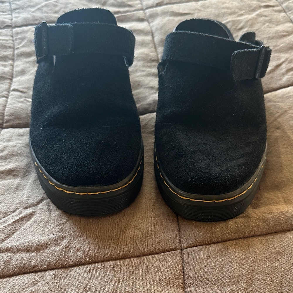 Dr. Martens Black Suede Mules